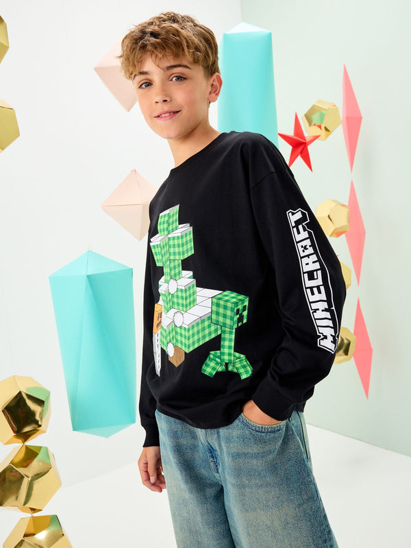 Black Minecraft Long Sleeve Christmas T-Shirt (3-16yrs)