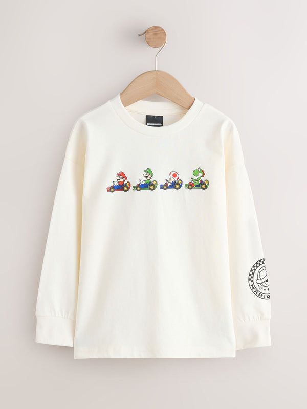 White Mario Kart Gaming Long Sleeve T-Shirt (3-16yrs)
