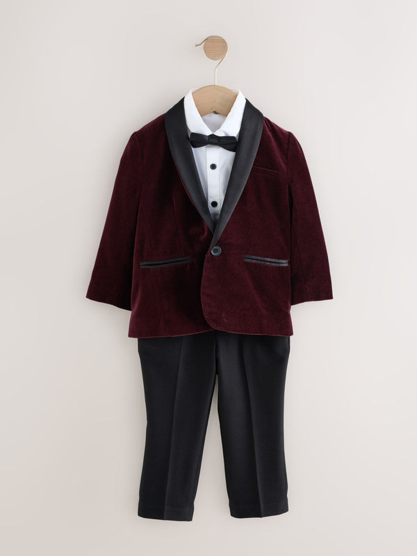 Burgundy Red Velvet Blazer Shirt Trousers and Bow Tie Set (3mths-9yrs)