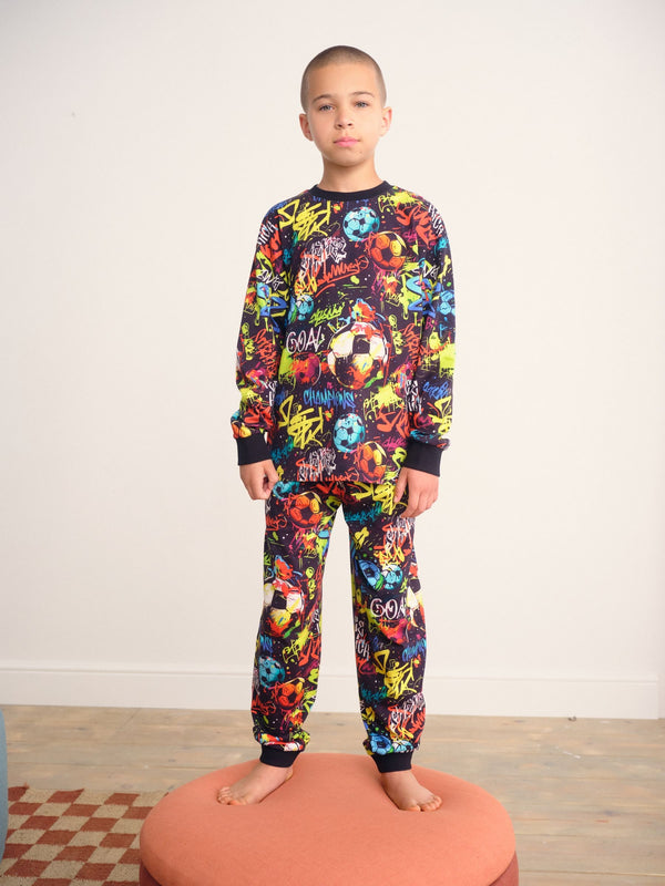 Black Grafiti Single Long Sleeve Leg Pyjamas (3-16yrs)