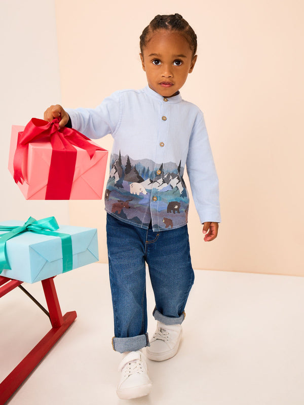 Blue Scene Long Sleeve Grandad Christmas Printed Shirt (3mths-10yrs)