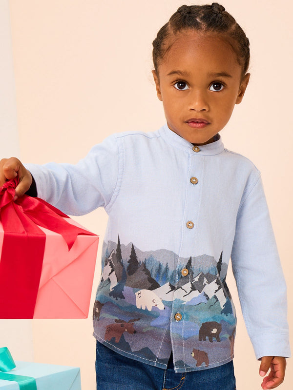 Blue Scene Long Sleeve Grandad Christmas Printed Shirt (3mths-10yrs)