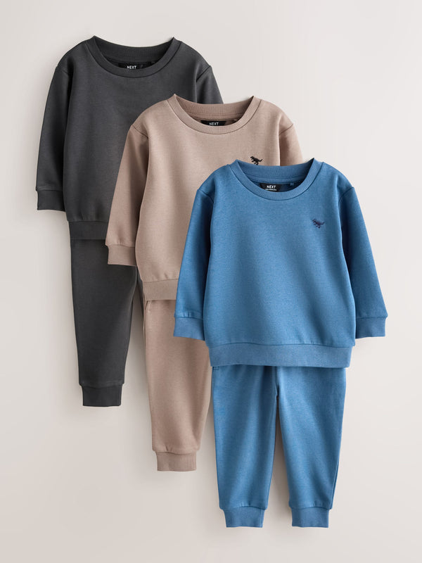 Charcoal Grey/Enzyme Blue/Putty Sweatshirts and Joggers Set 3 Pack (3mths-7yrs)