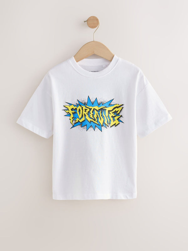 White Fortnite Print Short Sleeved T-Shirt (4-16yrs)