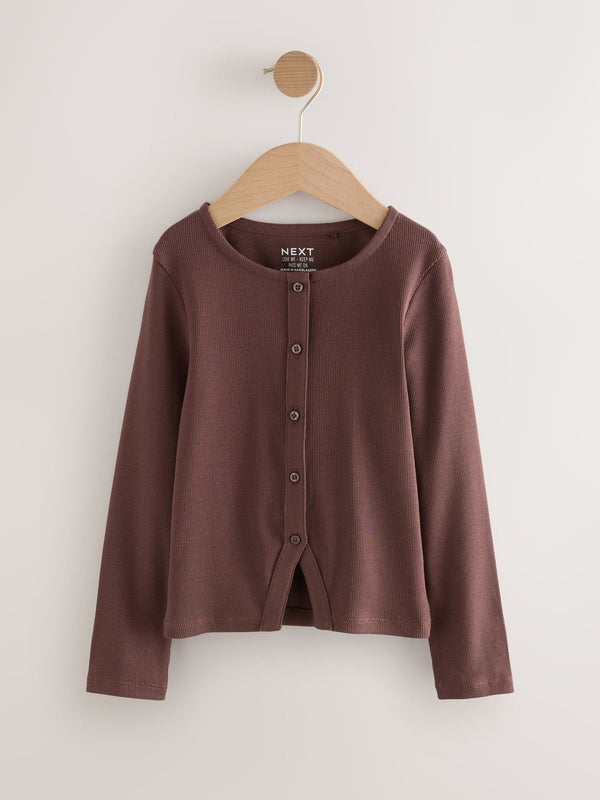 Chocolate Brown Long Sleeve Ribbed Cardigan (3-16yrs)