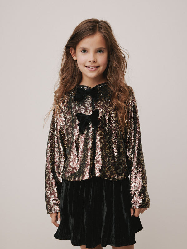 Animal Sequin Bow Long Sleeve Top (3-16yrs)