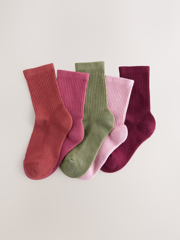 Multi Cotton Rich Ribbed Ankle Socks 5 Pack