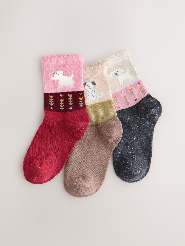 Multi Dog Character Print Cotton Rich Ankle Socks 3 Pack