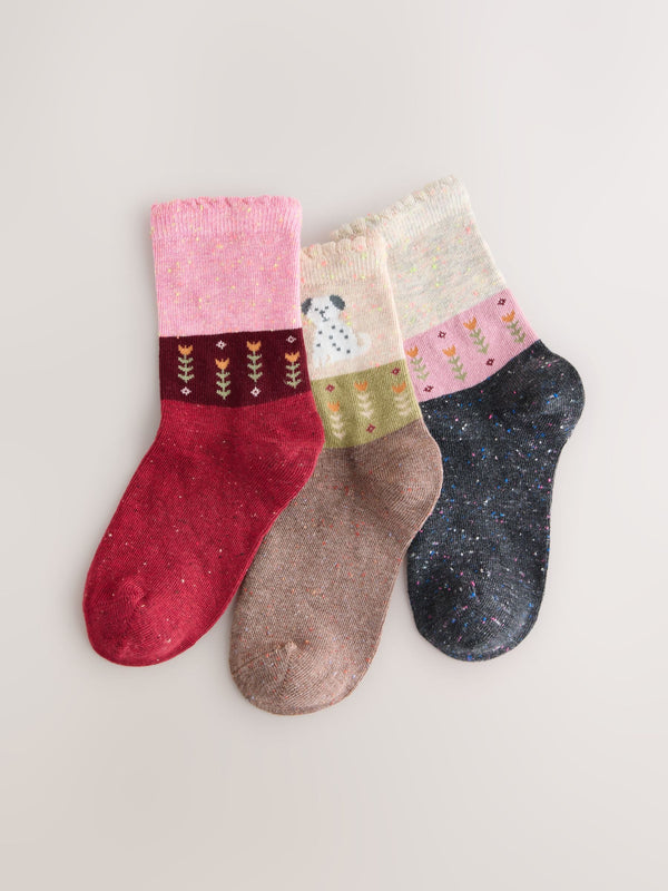 Multi Dog Character Print Cotton Rich Ankle Socks 3 Pack