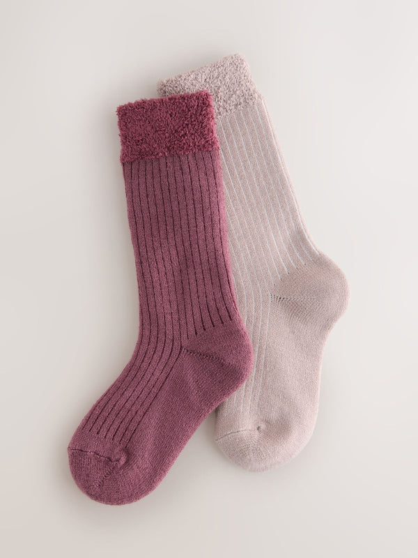 Berry Red and  Pink Rib Welly Socks 2 Pack