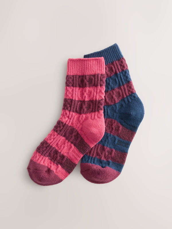 Navy Blue And Burgundy Red Cable Boots Socks 2 Pack