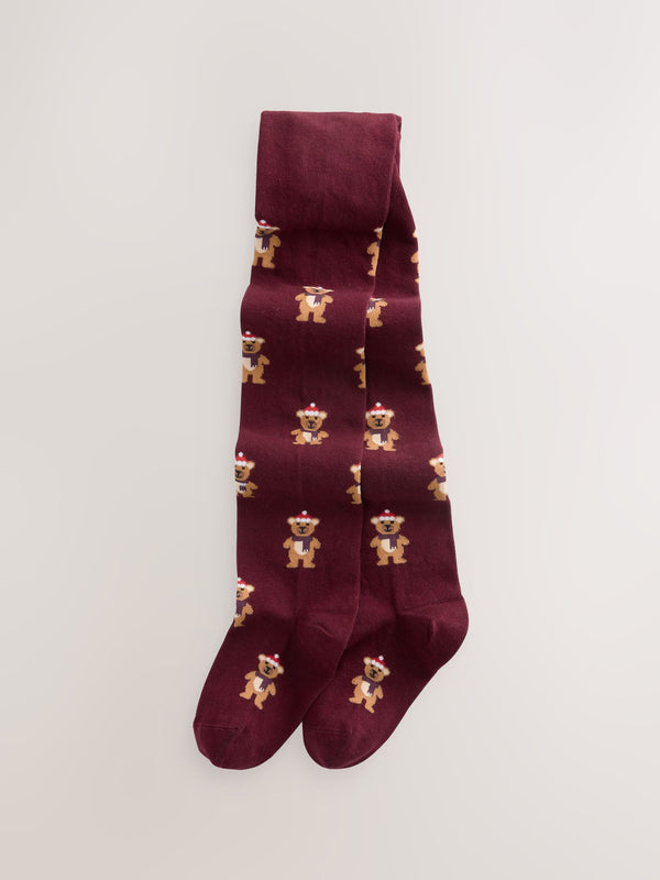 Burgundy Red Cotton Rich Christmas Tights