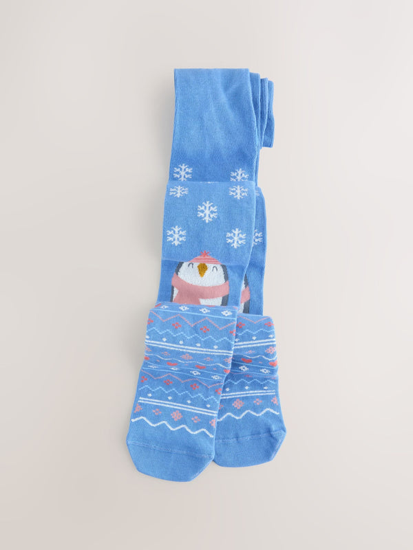 Blue Penguin Cotton Rich Christmas Tights