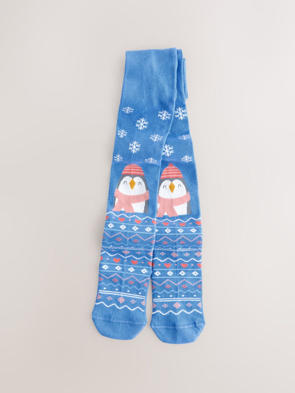 Blue Penguin Cotton Rich Christmas Tights