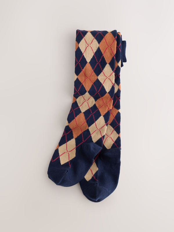 Navy Blue Cotton Rich Argyle Tights