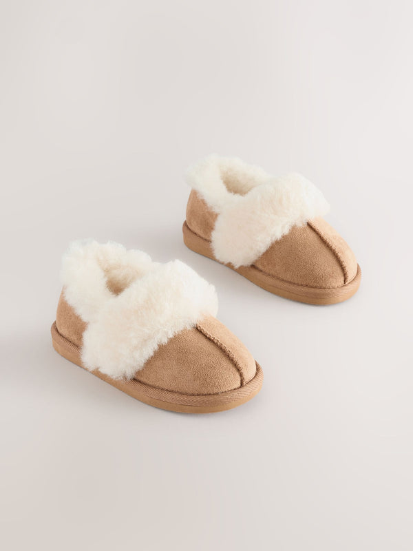 Tan Brown Faux Fur Slippers