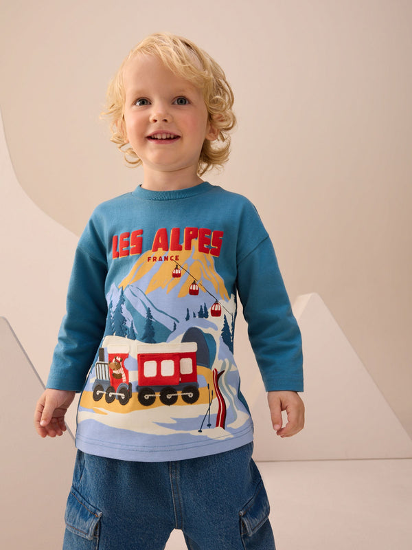Blue Les Alpes Interactive Long Sleeve Appliqué T-Shirt (3mths-7yrs)