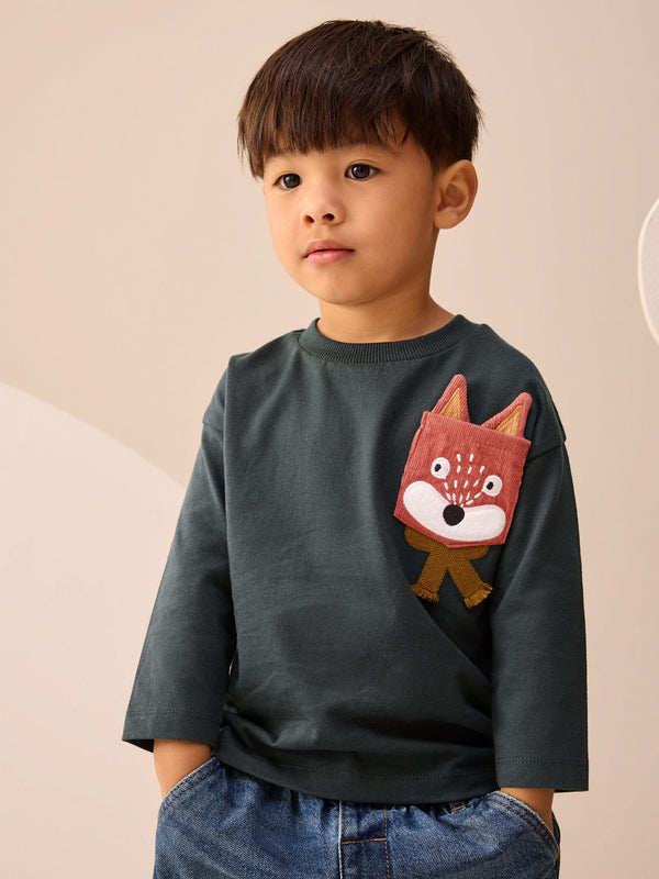 Grey Fox Pocket Long Sleeve Appliqué T-Shirt (3mths-7yrs)