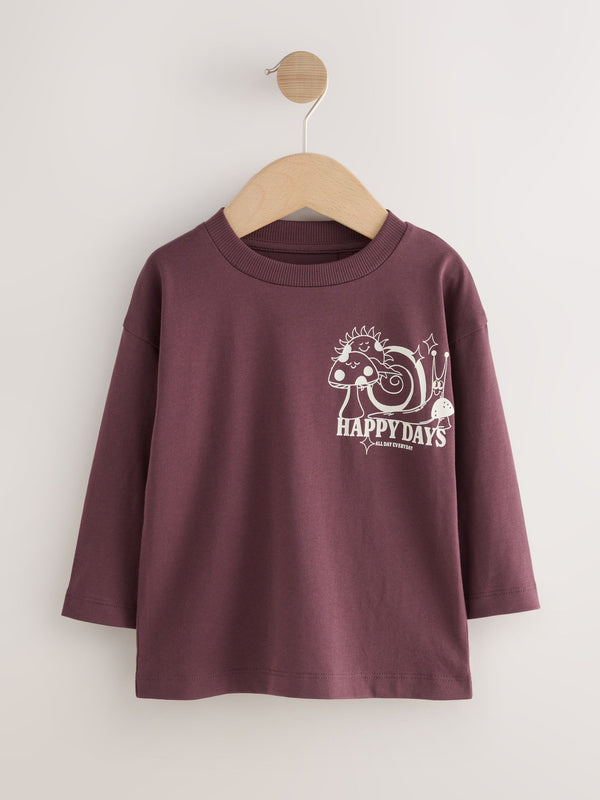 Burgundy Red Long Sleeve Back Print T-Shirt (3mths-8yrs)