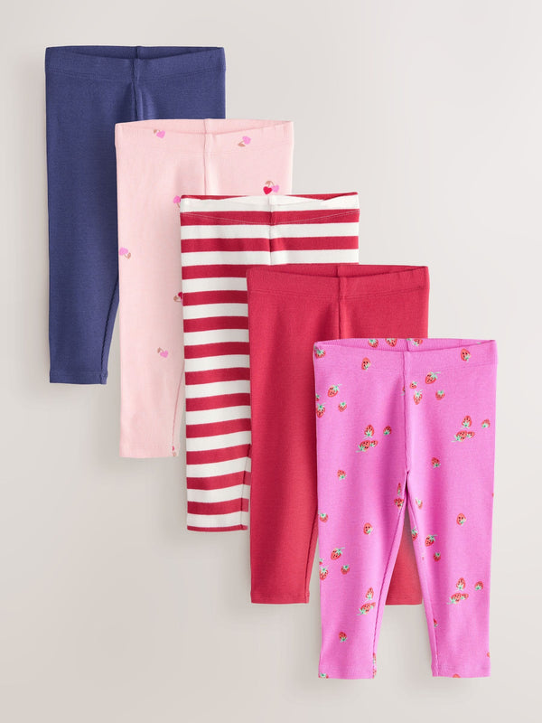 Pink Ribbed Leggings 5 Pack (3mths-7yrs)