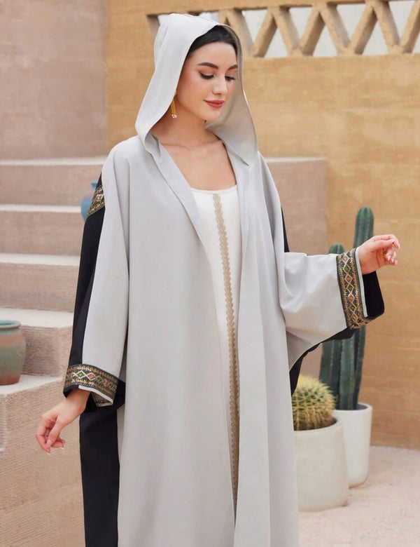 Grey/black Ramadan open kaftan 1 pieces