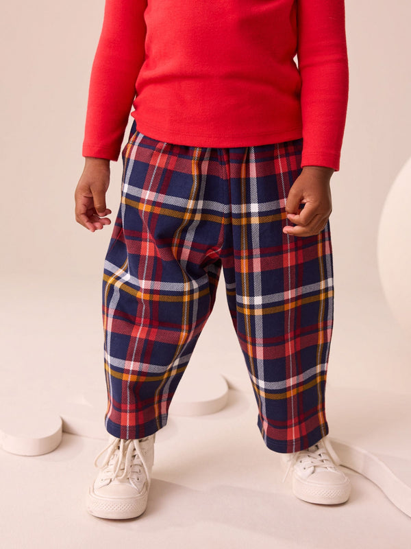 Navy Check Barrel Leg Trousers (3mths-7yrs)