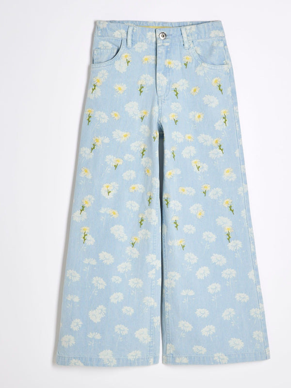 River Island Blue Denim Daisy Ombre Wide Jeans