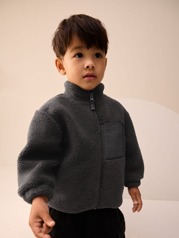 Charcoal Grey Plain Funnel Neck Fleece Zip Through (3mths-7yrs)