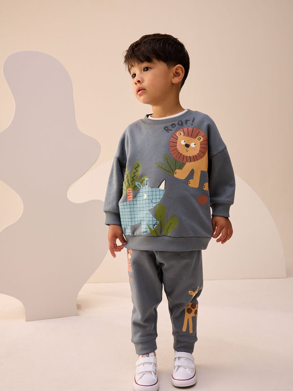 Blue Safari Animals Single Sweatshirt and Joggers Set (3mths-7yrs)