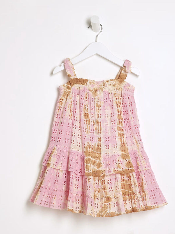 River Island Pink 100% Cotton Broderie Tie Dye Dress