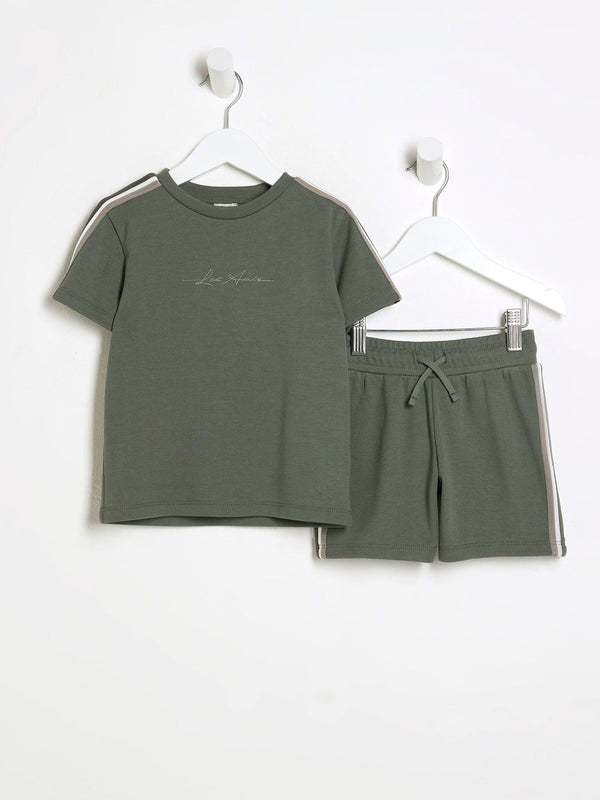 River Island Green Tape T-Shirt and Shorts Set