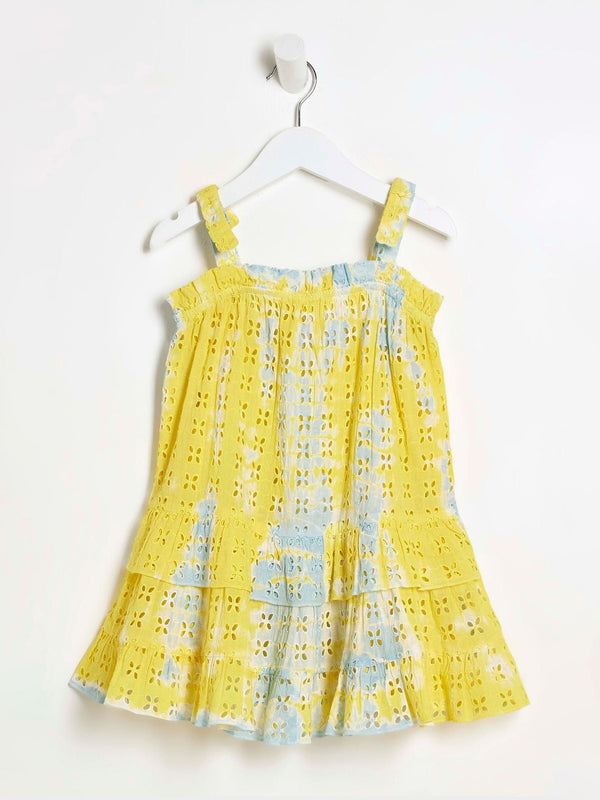 River Island Yellow 100% Cotton Broderie Tie Dye Dress
