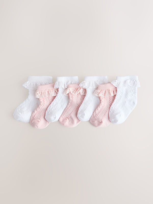 Pink/White Lace Baby Socks 7 Pack (0mths-2yrs)