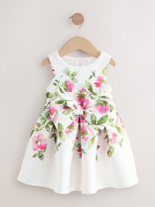 Ecru White Sleeveless Floral Party Dress (3mths-7yrs)