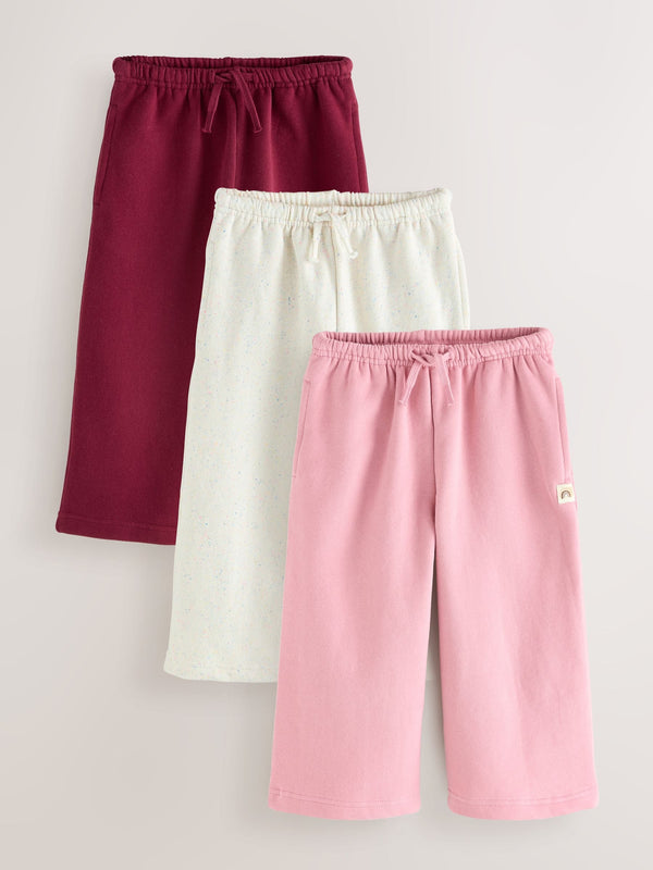 Pink/Burgundy/Oatmeal Wide Leg Joggers 3 Pack (3mths-7yrs)