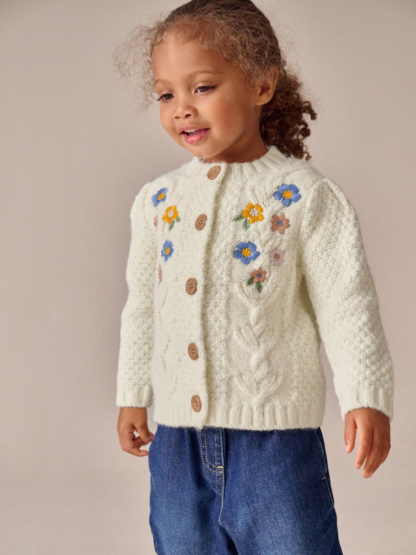 Ecru Flower Embroidered Cardigan (3mths-10yrs)