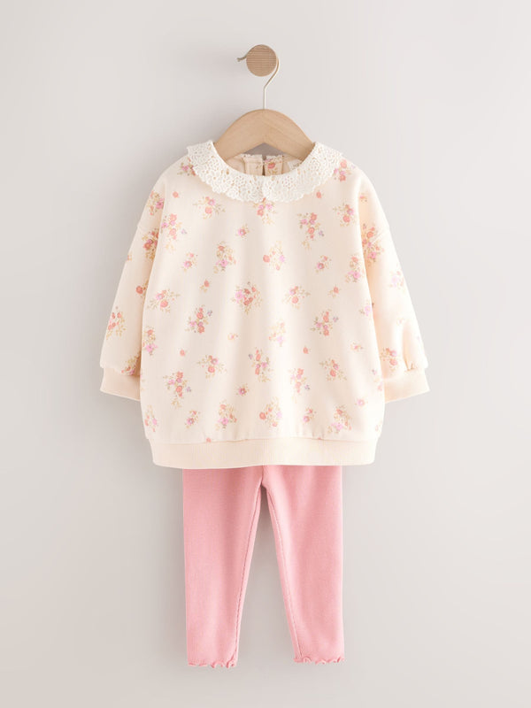 Light Pink Ditsy Floral Collar Sweatshirt and Leggings Set (3mths-7yrs)