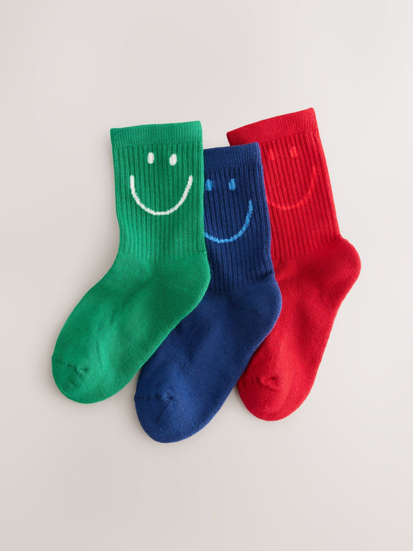 Red Green and Blue Regular Length 3 Pack Cotton Rich Cushioned Sole Ankle Socks