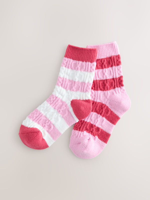 Pink/Cream Cable Boots Socks 2 Pack