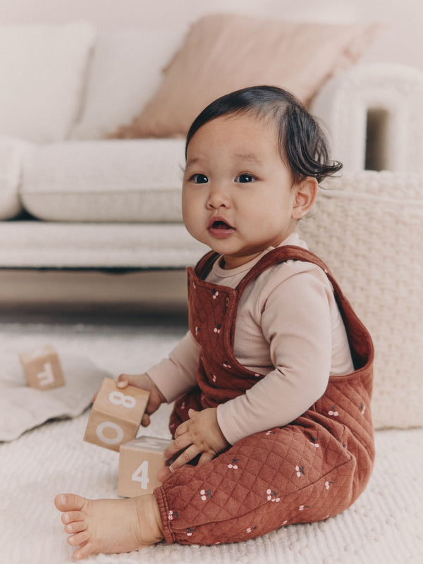 Brown Cherry Quilted Dungaree and Bodysuit Baby 2 Piece Set (0mths-3yrs)