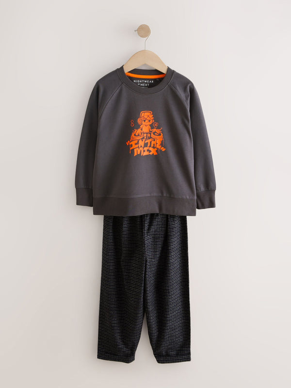 Black/Grey/Orange Slogan Single Woven Pyjamas (3-16yrs)