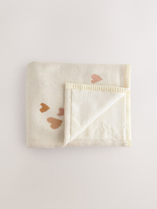 Hearts Baby Knitted Blanket with Fleece Reverse