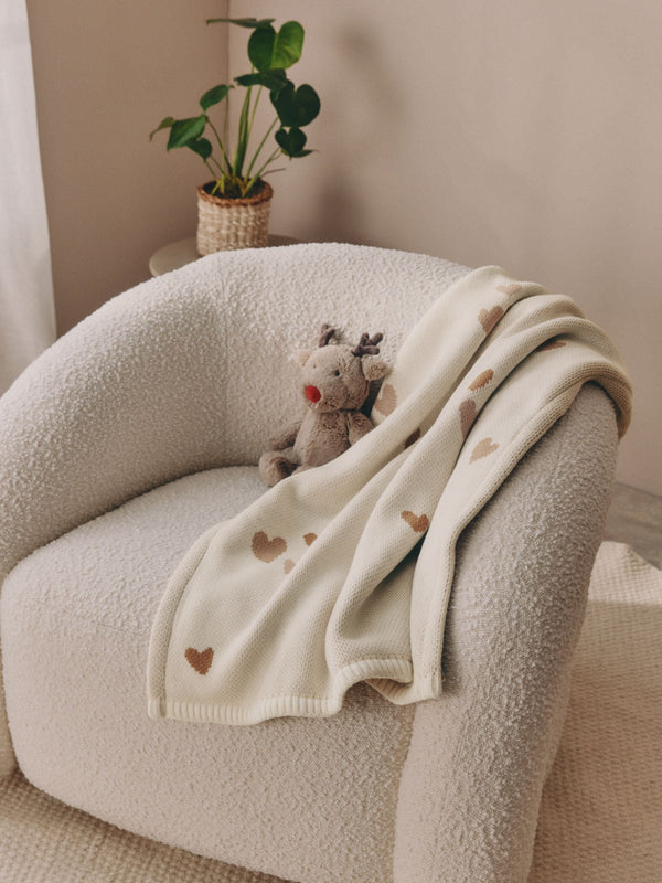 Hearts Baby Knitted Blanket with Fleece Reverse