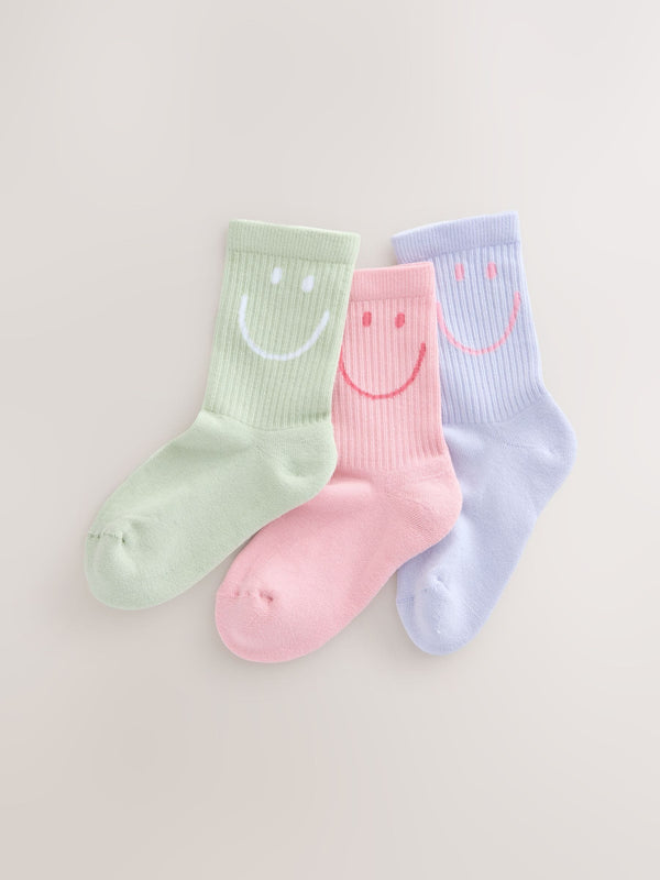 Pink, Purple and Green Regular Length Cotton Rich Cushioned Sole Ankle Socks 3 Pack