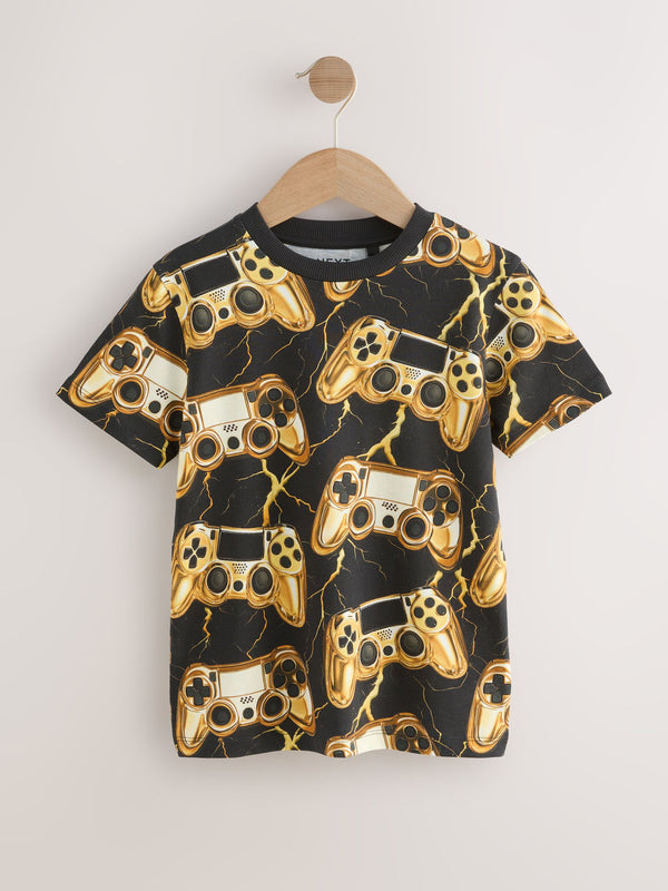 Black/Gold Controller Regular Fit Short Sleeve All-Over Print T-Shirt (3-16yrs)