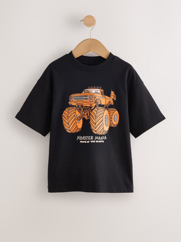 Black/Orange Monster Truck Relaxed Fit Short Sleeve Graphic Print T-Shirt (3-16yrs)