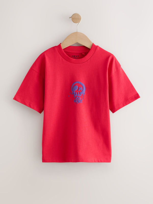 Red/Purple Skull Relaxed Fit Short Sleeve Graphic Print T-Shirt (3-16yrs)