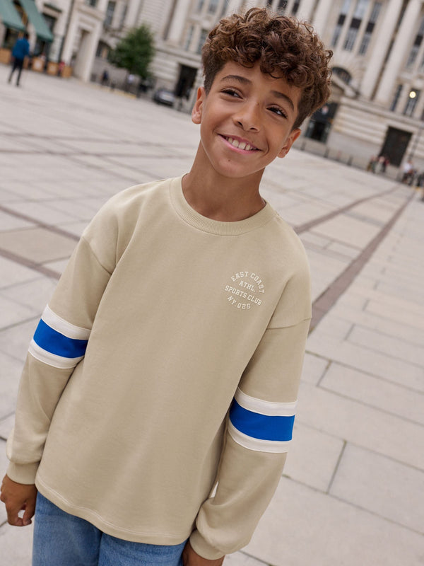 Stone Relaxed Fit Heavyweight Long Sleeve Colourblock T-Shirt (3-16yrs)