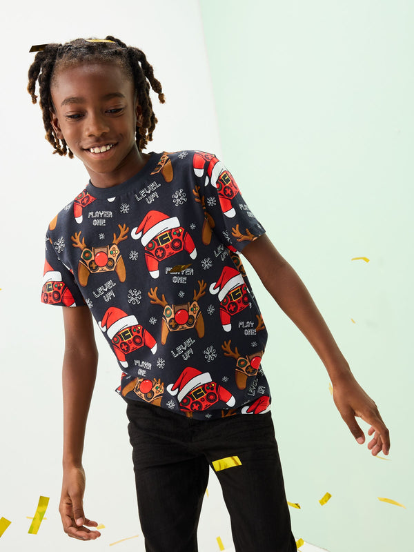 Black Controller Christmas Short Sleeve T-Shirt (3-16yrs)