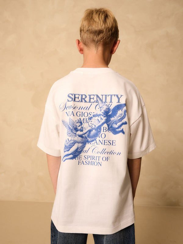 White/Blue Back Print Relaxed Fit Short Sleeve Graphic Print T-Shirt (3-16yrs)